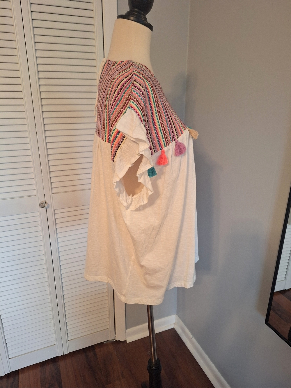 THML embroidery Tassel Boho Blouse Top Medium - Picture 3 of 6